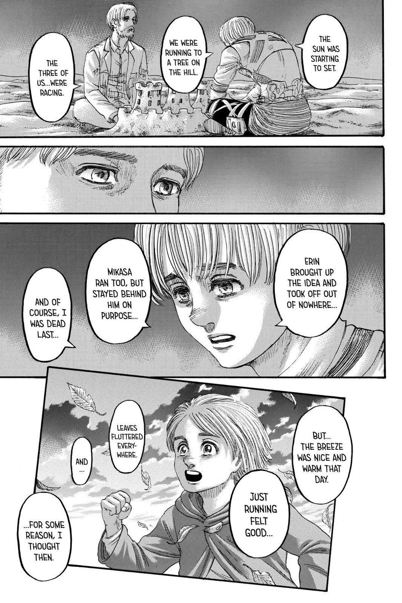 First off, the dialogue between Armin and Zeke was just masterclass and it really hit home. Life feels completely meaningless a lot of the time, but it’s the small moments that make it worth living, no matter how trivial they are. And I think that’s a really beautiful message