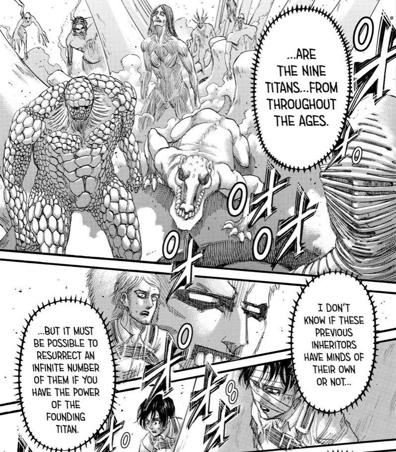 To reiterate, Zeke didn’t resurrect anyone. All he did was wake up the Eldians in the paths + gave some of the Titans Ymir created their ‘will’ back (Temporarily ofc).