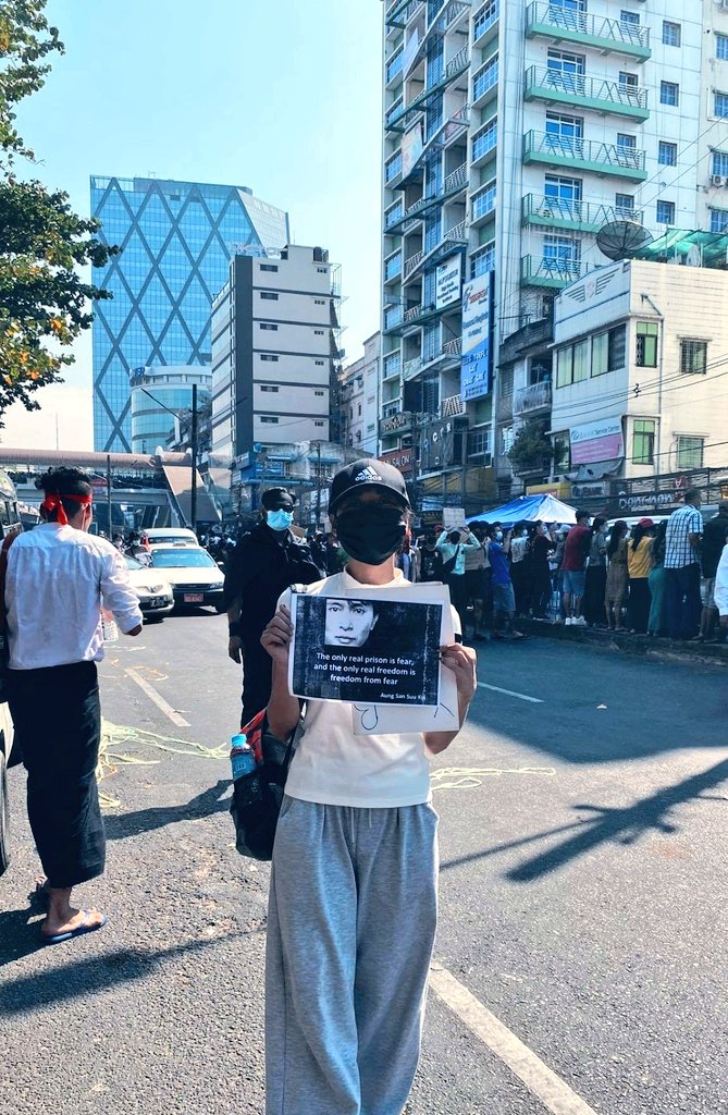 AyeThatarMyo's tweet photo. The only real prison is fear
And the only freedom is freedom from fear
#CivilDisobdienceMyanmar
#ProtestInMyanmar https://t.co/cvzb0jJa65