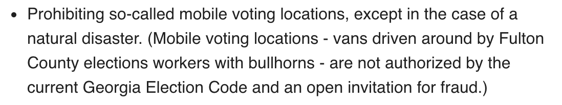 The GAGOP falsely characterizes Fulton County's mobile voting buses and uses the wrong code section/logic to try and outlaw them.(they're pop-up early voting sites, applicable via 21-2-382, enacted by GOP-led HB 316)