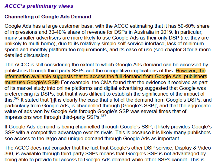 it's not that different than channeling of ad demand towards clients of Google's supply-side adtech. It's in TX-lawsuit and covered in the Australian (ACCC) report on pp130-131. I've heard Google has threatened to cut demand for pubs who don't preserve Goog's data access. /12