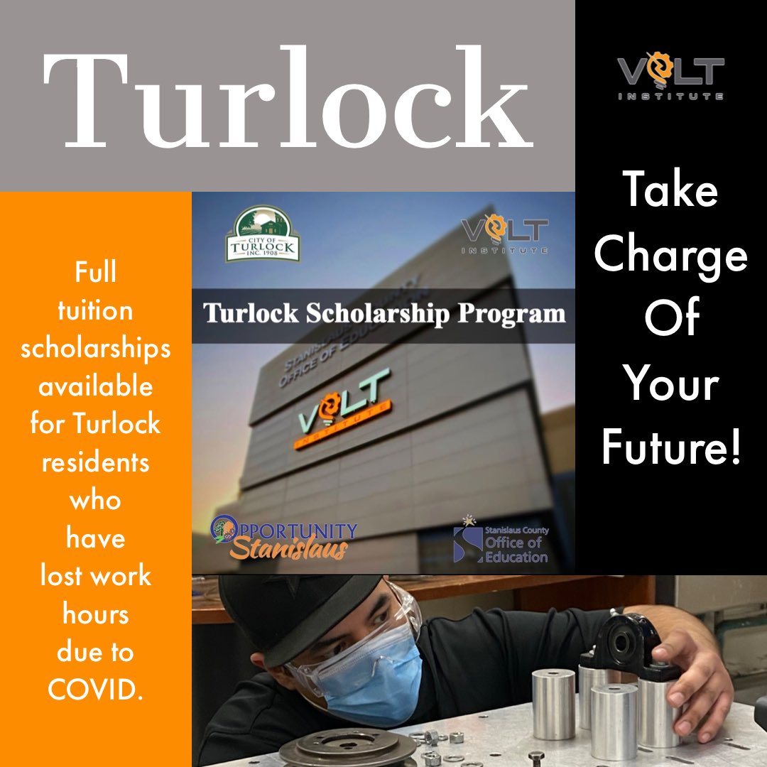 Turlock residents scholarships still available!

voltinstitute.com/turlock-schola… <--- Go Here Now! 

Scholarships for Turlock residents adversely impacted by COVID-19 are available! 

Full scholarships to VOLT Institute  provided by the City of Turlock.