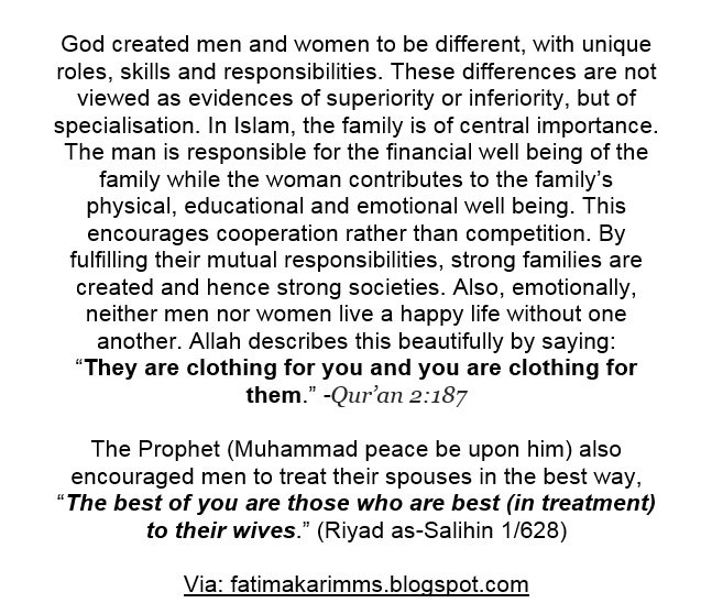 startofjourney1's tweet photo. @Emmabarnett God created men and women to be different, with unique roles, skills and responsibilities. These differences are not viewed as evidences of superiority or inferiority, but of specialisation. (from: https://t.co/XgKfQANKAv ) cc @fatimakarimms https://t.co/kSCqArIply