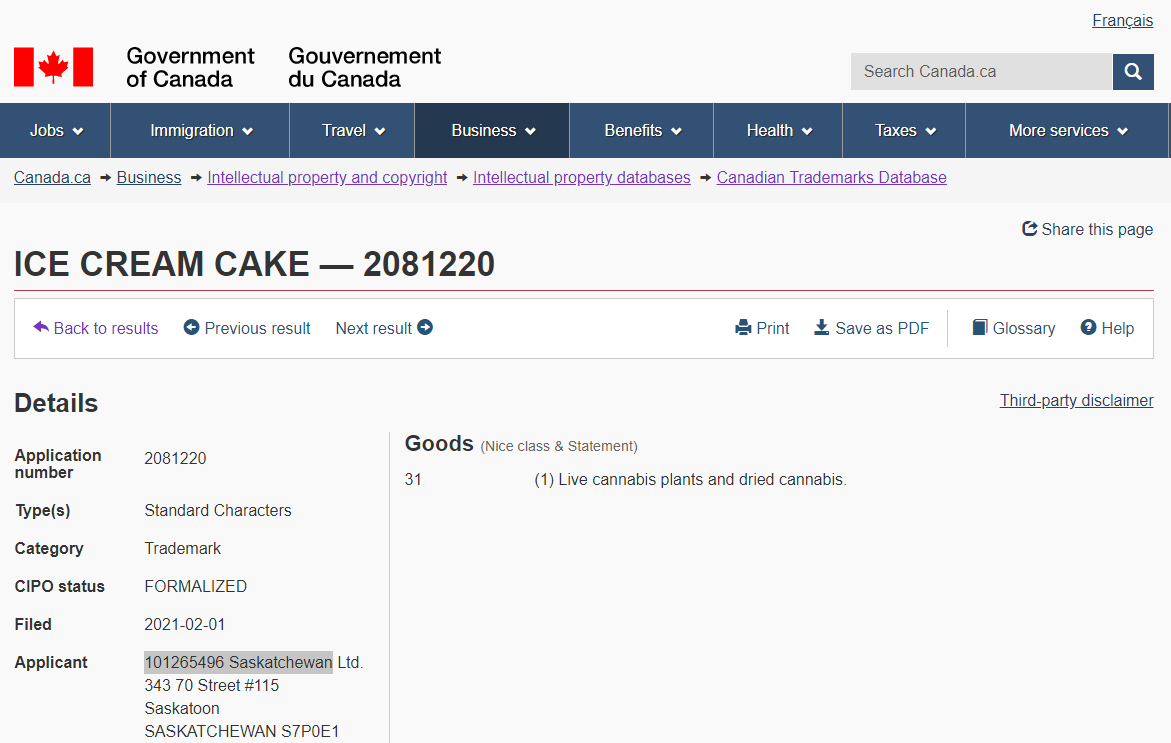 NitinGomber's tweet photo. Interesting trademark applications this month: POWDERED DONUTS, ICE CREAM CAKE, and LEMON CREAM CAKE for cannabis plants.  #trademarks https://t.co/lFDNH4YbDw