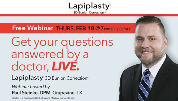 faantfootsteps's tweet photo. Curious about #bunion surgery and the #Lapiplasty Procedure?  Register for a free bunion webinar coming up on 2/18 at 7:00pm. You will have the opportunity to learn more about the Lapiplasty® Procedure from Dr. Steinke! Click the link to register!
https://t.co/1NhdJ2I0aY https://t.co/NikIyPiRPu