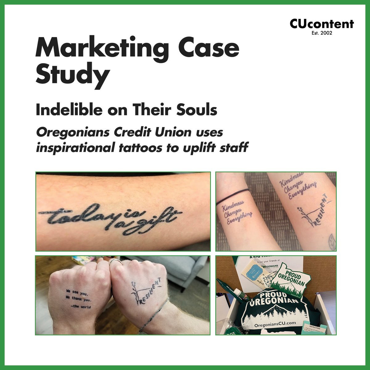 CUcontent's tweet photo. @OregoniansCU says it with ink. Check out this month's case study in CU Marketing Hero Magazine https://t.co/xe1RIF2FAM! #creditunionmarketing #creditunion #cucontent #heromagazine https://t.co/Q9D7czoEX7