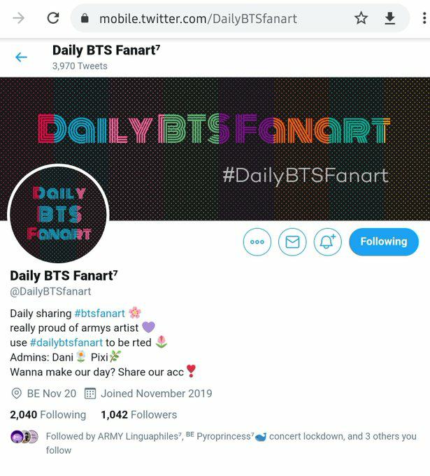 Want to send someone flower pictures to brighten their day? -  @armyflowershopWant to share your BTS fan art? -  @DailyBTSfanartNeed streaming reminder and push? -  @BlastTheStreamsOur very own Care Bear -  @armyslovebot   #BTSARMY  @BTS_twt