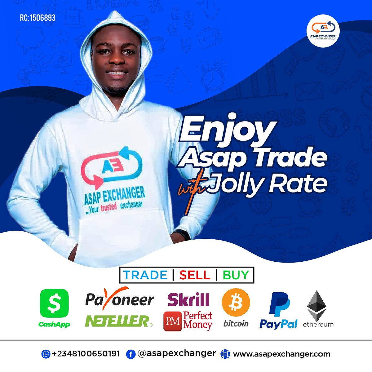 asap_exchanger's tweet photo. Trade all your Digital Currencies &amp; Crytpo Currencies with https://t.co/RLU66ymDqr  and enjoy jolly rate and asap payment.

WhatsApp: +2348100650191
Buy smarter, Sell faster
#altcoins #DemNoBornYourPapaWell #OccuppyLekkiTollGate #Bitcoin #ethereum #Neteller #Skrill #Paypal https://t.co/G59tFOHZT1