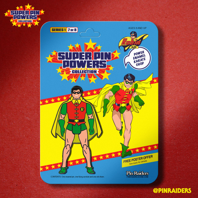 Here comes part of the crime-fighting Dynamic Duo, the 7th character in our series of 8 retro style figure pins, Robin The Boy Wonder!

Pre-orders go live FEB 26th, stay tuned!
#SuperPinPowers