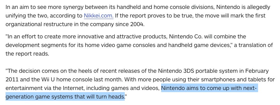 NintendoMemo's tweet photo. 8 years ago, a Nikkei report revealed the Iwata Satoru’s Vision to unify Nintendo handheld and home console divisions. #NX 

The rest is history… 🙏❤

https://t.co/4EBDn929po https://t.co/i4DP7MXO8k