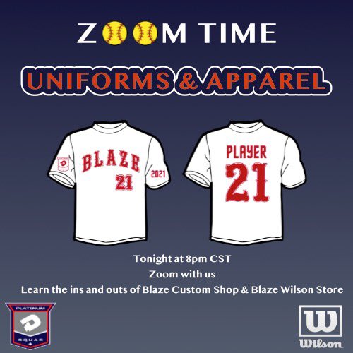 BlazeFastpitch's tweet photo. #BInvolved Zoom Series: Uniforms & Apparel. Mike Prinzo will be hosting a Zoom for the Blaze community around how we handle everything clothing! He will be taking input regarding what apparel and uniforms YOU want! Ask your coach or check your League App email for meeting info! https://t.co/FgFpKCOQGL