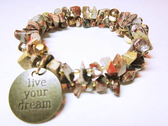 Jasper Stone Nuggets Brecciated Jasper Nugget Beads Earthy Colors 'Live Your Life' Charm #Bracelet #Gift Ideas For Her #JEWELRY BRACELET #wrapbracelets #handmade #fashion #giftideas #style #giftforher #bracelets