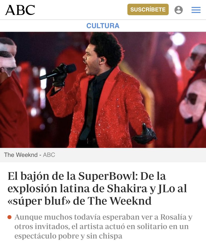 Amigos de <a href="/abc_es/">ABC.es</a> :
Si lo de ayer de <a href="/theweeknd/">Abel Tesfaye</a> según su diario fue un “Súper Bluf” en plena pandemia mundial y con un cantante que no falló en una sola nota de afinación, tempo y dinámica... yo debo estar muy confundido de lo que un cantante debe tener como prioridad...