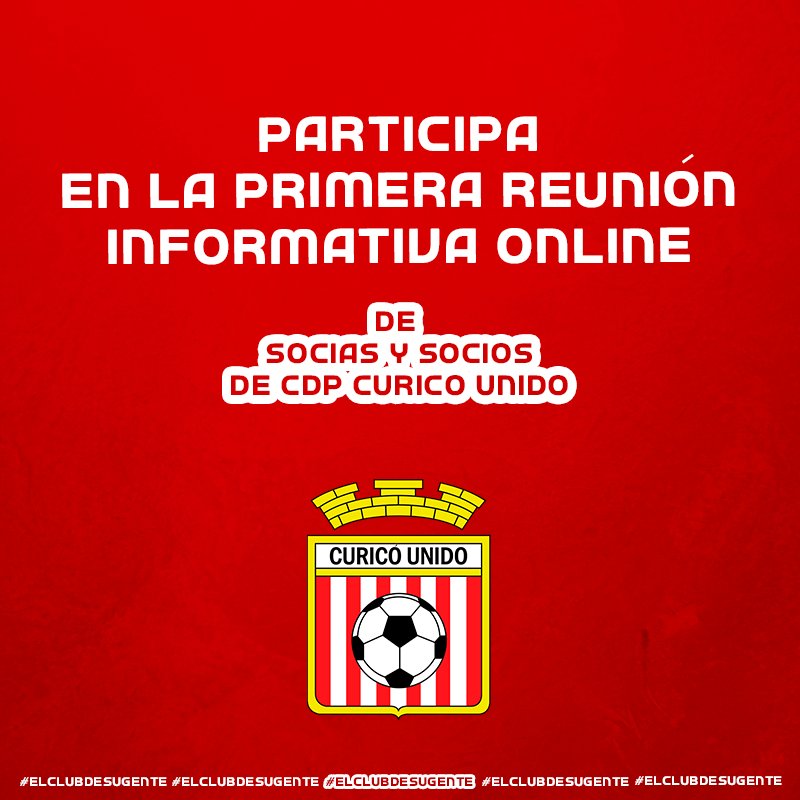 SociosCDPCU's tweet photo. ¡Participa en la 1ra reunión informativa online de socios y socias de CDP Curicó Unido! 👥

➡ La reunión será dirigida por 4 representantes del club y 4 representantes de socios. https://t.co/4GRhKAyD1y