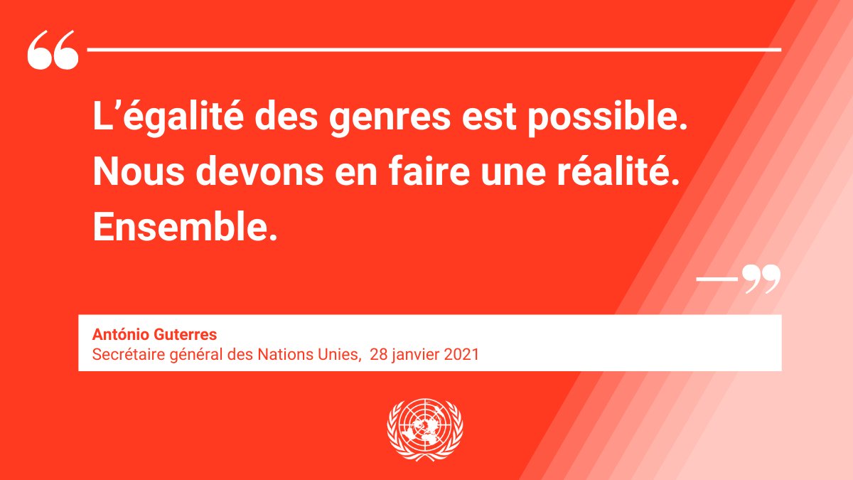 ONU_fr's tweet photo. « L’égalité des genres est possible. Nous devons en faire une réalité. Ensemble ».

— @antonioguterres appelle à redoubler d'efforts cette année pour parvenir à l'égalité des sexes. Retrouvez les autres priorités du Secrétaire général de l'ONU pour 2021 : https://t.co/u7dDEoWj6J https://t.co/nujsknJGo3