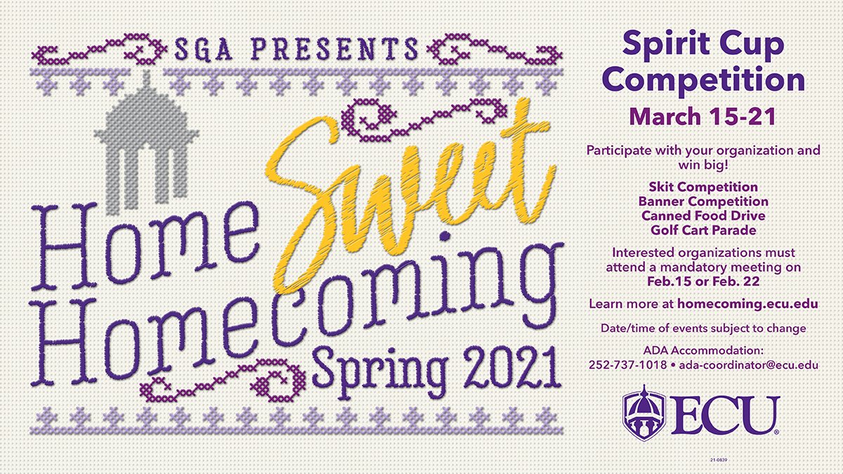 Hey you! Want to win money for your Student Organization while bonding with your members? Participate in the Spirit Cup Competition!

Get all the details here: homecoming.ecu.edu/student-organi…