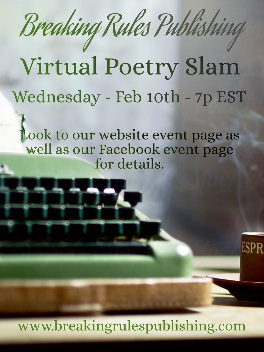 BreakingRules15's tweet image. Calling all poets - If you're interested in reading your poetry - email us at info@breakingrulespublishing.com. 

#poetry #poets #poetrycommunity #readerscommunity