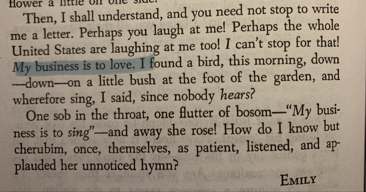 a (transitive) pair of letters emily dickinson sent in 1862. the first to dr & mrs j.g. holland, the second to t.w. higginson to love = her business = circumference love = circumference