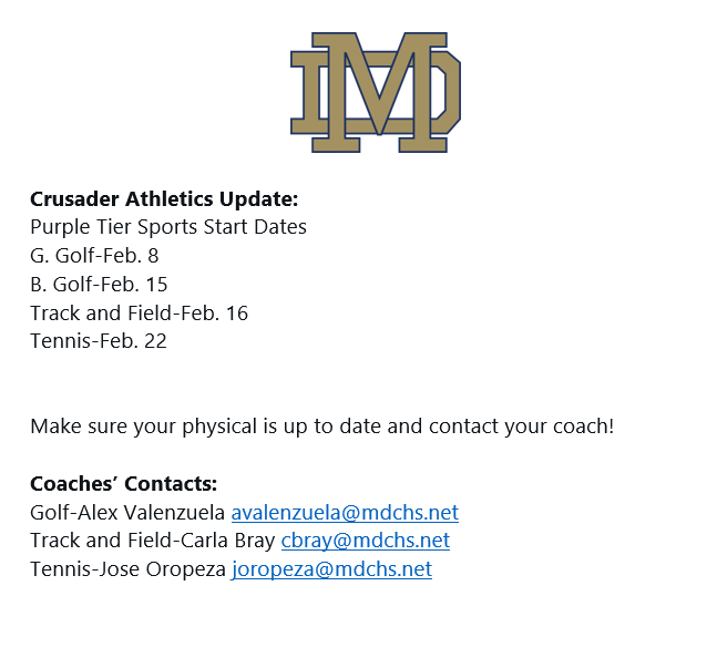 mdchsathletics's tweet photo. Crusader Athletic UPDATE! @mdcrusaders https://t.co/Sjqu9P7P5v