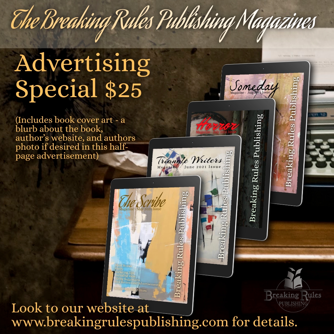 BreakingRules15's tweet image. Hey, #shortstory #Writers as well as #Poetry writers. The BRP Magazines kick back up this May.  If you're interested in promoting your book/s in the magazines - we have a special offer for just $25 - you'll get a half-page. 
#WritingCommunity #writing #writers #Writer