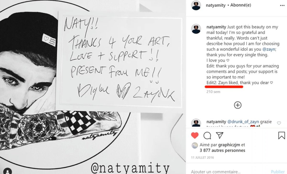 JULY 2016zayn sends an autograph to fan (that liam follows too)after seeing her work (notice the hat with PAYNE on it) NOVEMBER 2016Z following ziams accs. Zayn shows up dressed exactly like Liam a year ago and wearing the love bracelet Liam was wearing throughout the year