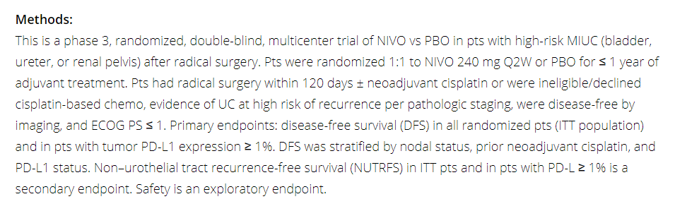 Quite encouraging results with Checkmate-274, adjuvant nivolumab in high-risk MIBC (largely Cis-ineligible population). With HR 0.5-0.7 for DFS/RBS (depending on PD-L1 expression), I agree with the conclusion pending seeing all the data, @ASCO #GU21
meetinglibrary.asco.org/record/195264/…