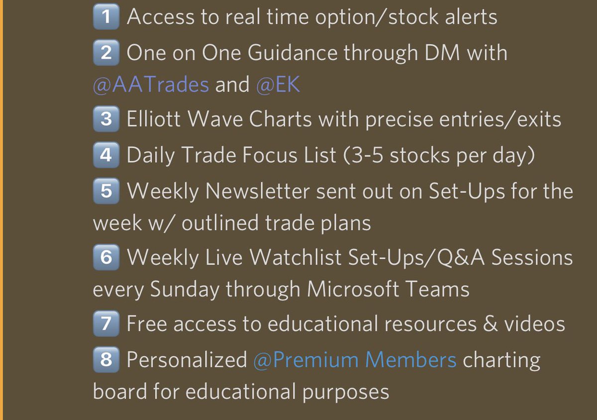 tradingwithek's tweet image. 💎 Prize Giveaway 💎 I will be giving TWO people a free month of our Premium Service w/ all benefits shown below: 

To enter, you MUST: 

1. Retweet &amp;amp; Like this Post
2. Follow @tradingwithek &amp;amp; @TheMicr07 

Winner will be announced once we reach 100+ RT’s/Likes 🥳