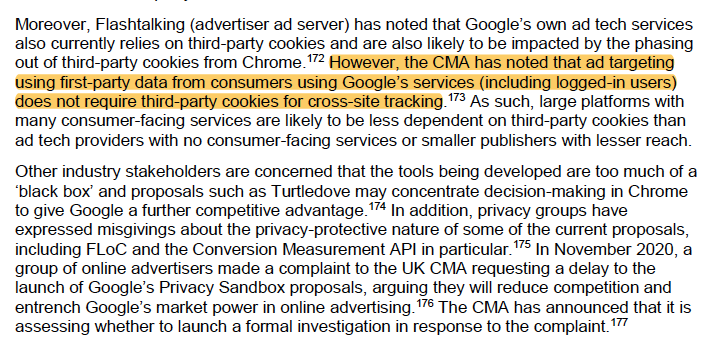 adtech complex is wrongly trying to impede tracking preventions and 3rd party cookie limitations. it would be much better if regulators would instead recognize Chrome's view of our activity (or any user agent) shouldn't be considered 1st party data and/or need special rules. /5