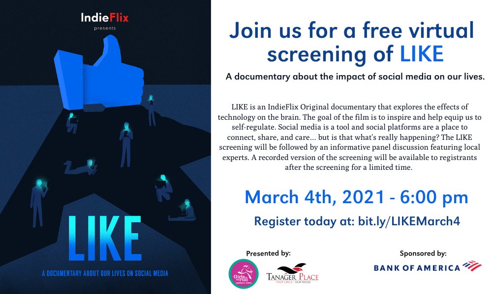 Join us on March 4 for a free virtual screening of LIKE, an IndieFlix Original documentary that explores the impact of social media on our lives and the effects of technology on the brain. Register here: bit.ly/LIKEMarch4