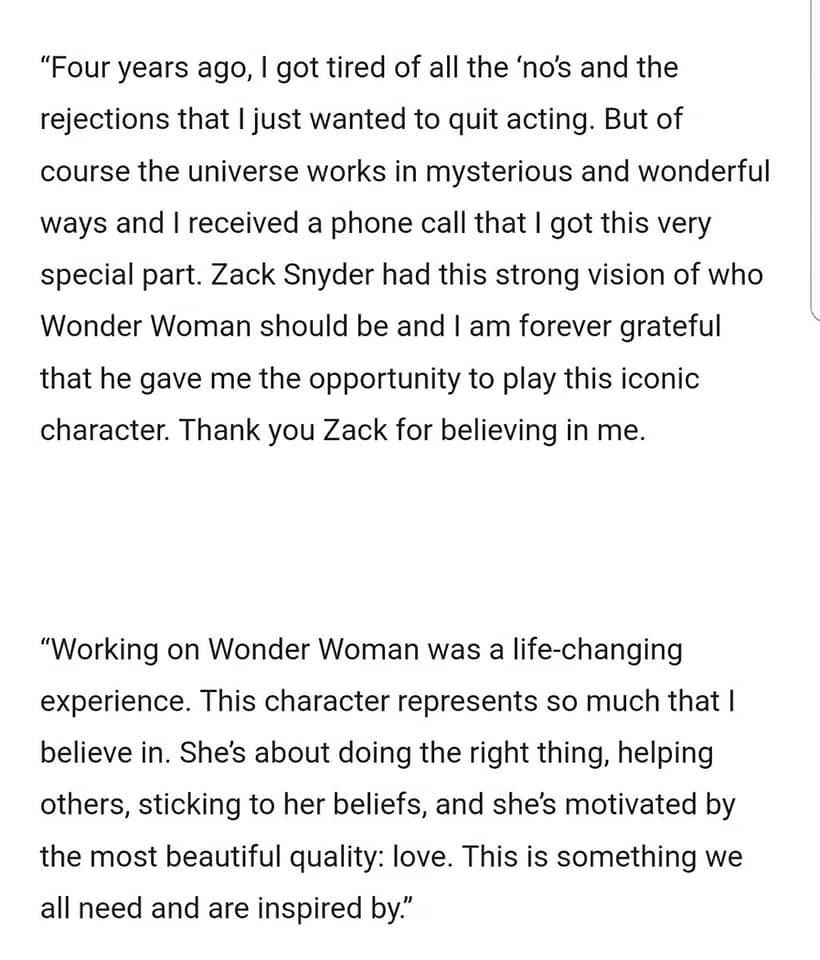 Gal Gadot, on how being cast by Zack Snyder in the role of Wonder Woman saved her career.