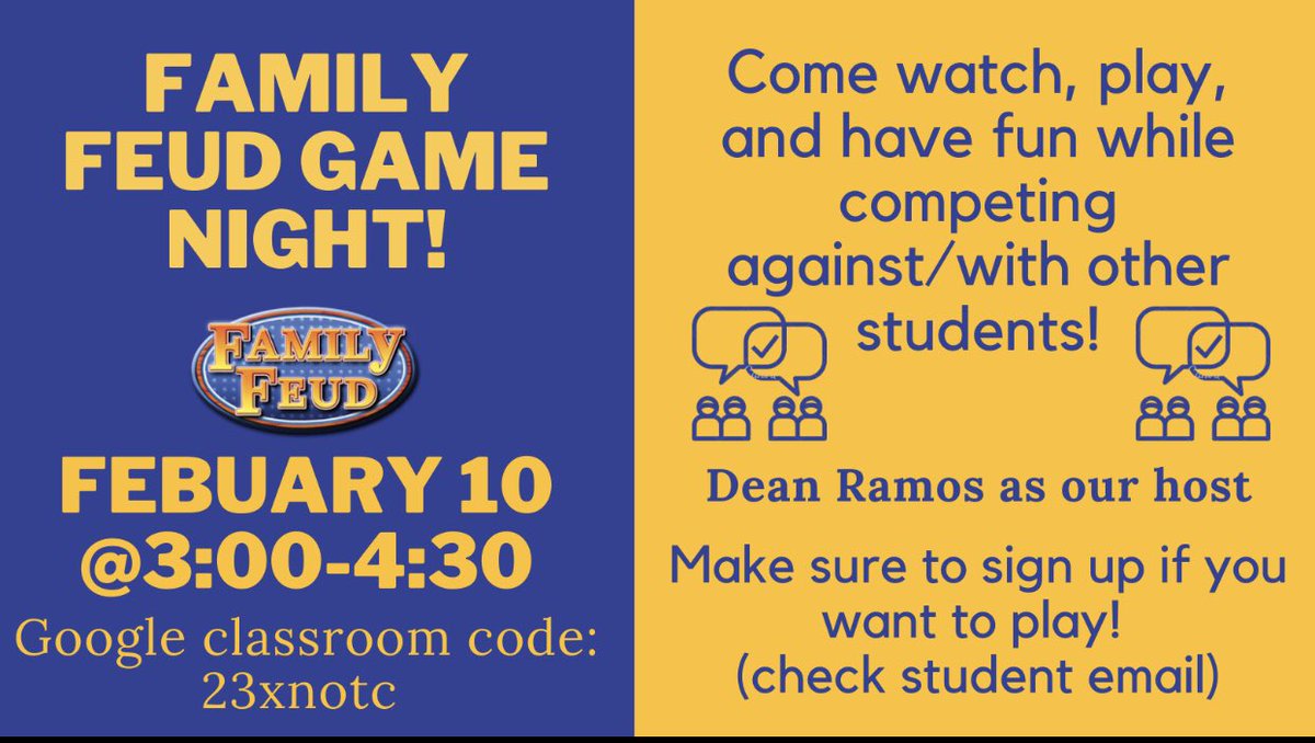 Don’t miss out! Join us for family feud this Wednesday!