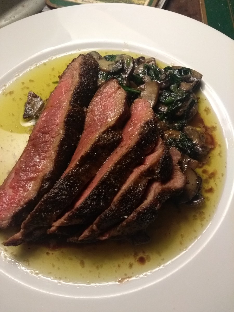 Cooked the rest of the <a href="/BalinwillinFarm/">Ballinwillin House Farm</a> venison striploin with mushrooms and the first of the wild garlic. We t down well