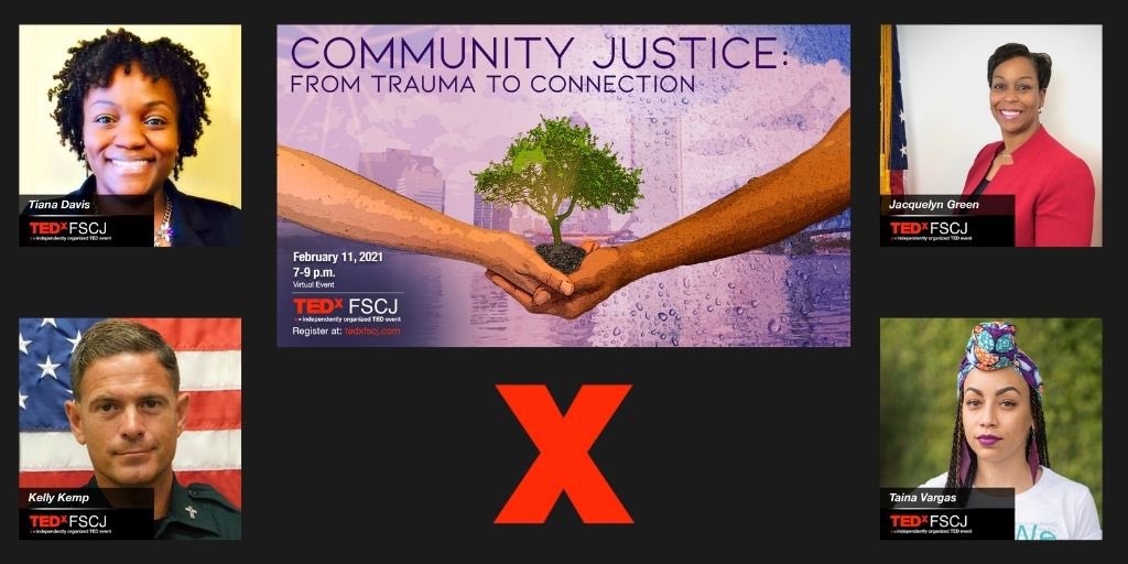 TEDxFSCJ's tweet photo. Equal justice is the work of all of us.
Join TEDxFSCJ for Community Justice: From Trauma to Connection on 2/11 @ 7pm EST
⬇️Register Here⬇️
https://t.co/p9nHIBB6eA
#tedxfscj #tedx #fscj #tedtalks #jacksonvillefl #communityjustice #community #equaljustice #traumatoconnection https://t.co/fvGVGut9HI