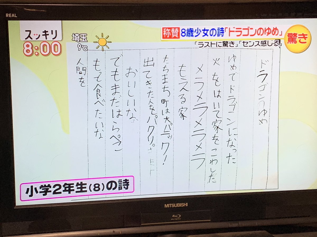闍弥嵩 李 T Co Vhd3r3fuua 例の ドラゴンのゆめ の詩が紹介されてた 将来 この子の書いた 小説やゲームをやってみたい スッキリ