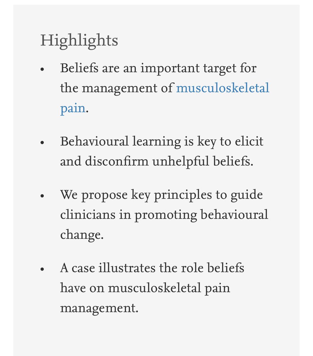 Free access to our paper “Beliefs about the body and pain”  (limited time) authors.elsevier.com/a/1cRTk_W8i-Nt… <a href="/PeteOSullivanPT/">Peter O'Sullivan</a> <a href="/bunzli_s/">SBunzli</a>