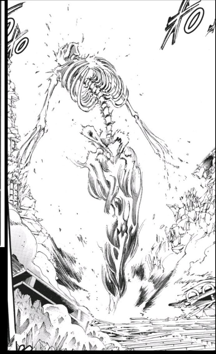 2nd “His titan formed from the feet”. Still on WHT power, we have this argument which i think it's more of personal interpretation, but I've already made tweets saying how I believe his founding titan formed from the Hallucigenia/SPINE thing attaching his decapitated+