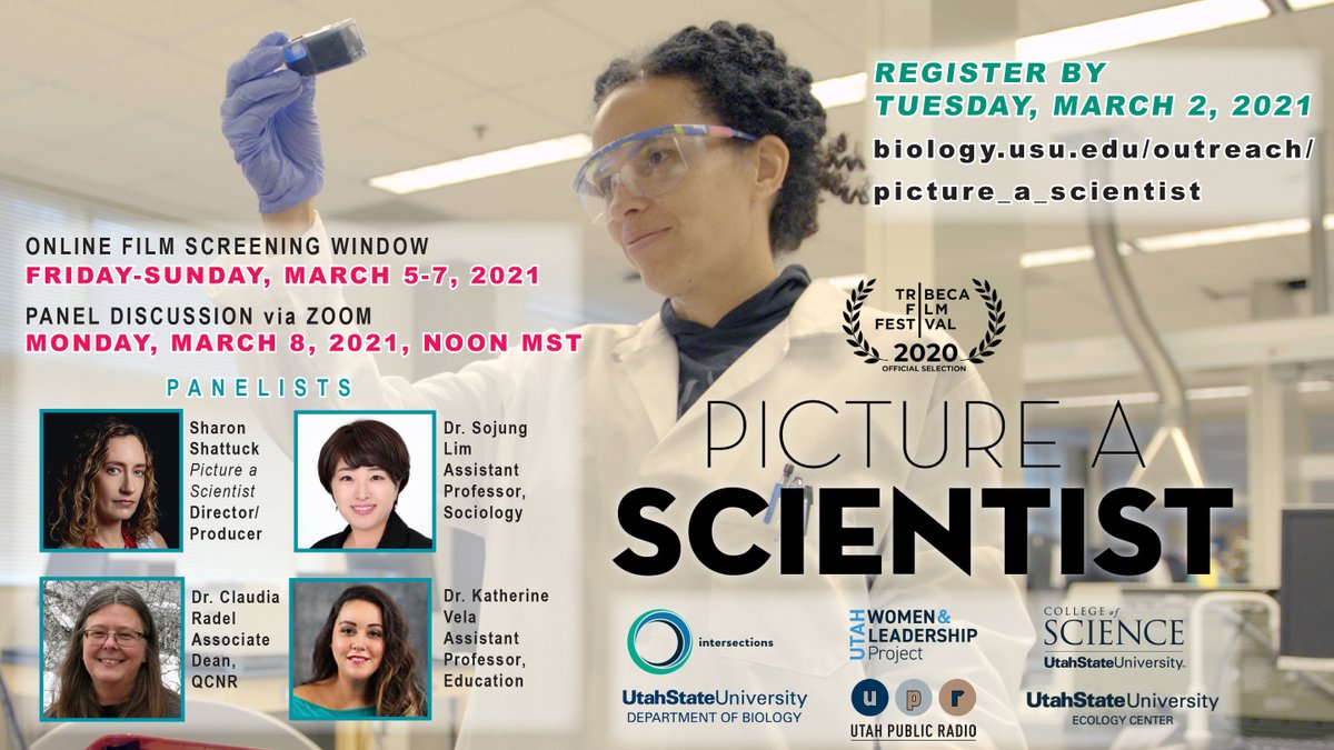Today is International Day of Women and Girls in Science! What a perfect to day to register for the "Picture a Scientist" Film screening and Panel Discussion on March 8th. Dr. Katherine Vela is a panelist in this event that is free and open to all! biology.usu.edu/outreach/pictu…