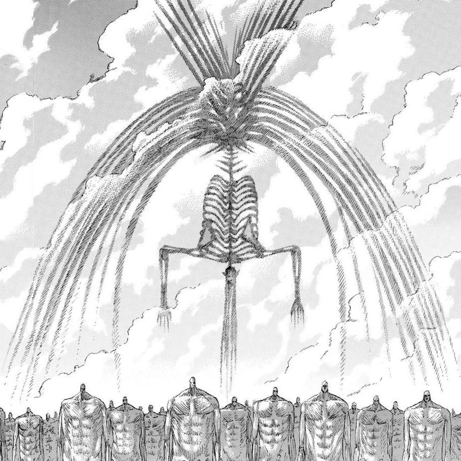 3rd. His Founding Titan structure. His titan structure is basically the head, ribs, then a BOW of giant ribs/spine, and then his hips and leg bones. It’s quite obvious to me at least that he doesn’t even have a body as it is implied that his whole body became the titan+