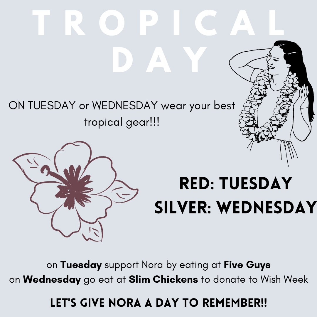 jasmingraceee's tweet photo. Hey RED COHORT tomorrow is tropical day!!! so wear your favorite gear for our girl Nora <3🌴🌺🌺 https://t.co/TuCuGRrdxC