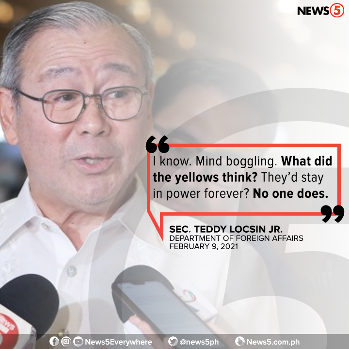 News5PH's tweet photo. Ito ang reaksyon ni Foreign Affairs Sec. Teddy Boy Locsin sa tweet ng isang netizen kaugnay sa mga "dilawan" na natalo sa nakaraang dalawang eleksyon. https://t.co/ryyPR5G1Aa