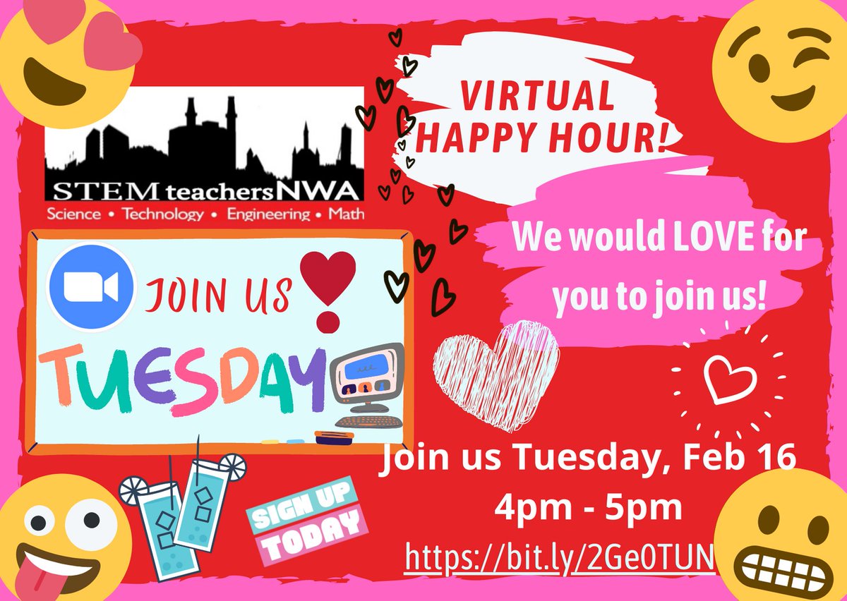 Join us Tuesday, Feb 16 from 4pm-5pm for our Virtual Happy Hour. We would ❤ to see you! Register here: bit.ly/2Ge0TUN