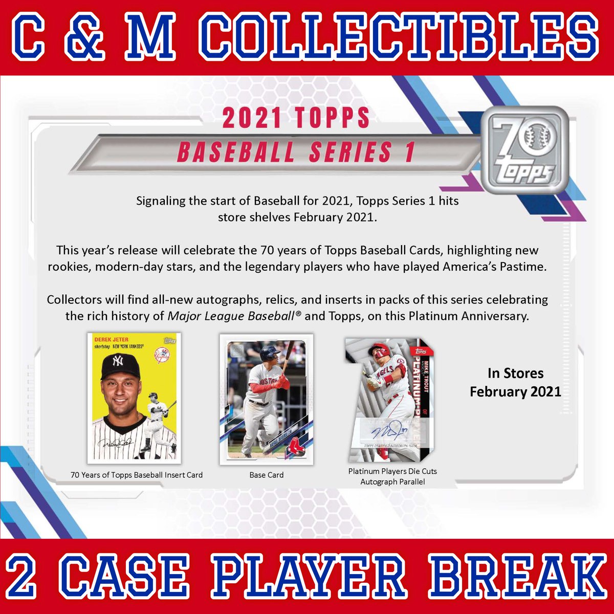 CandMCollect's tweet image. Auctions are ending TONIGHT in just a few hours for the 2021 #Topps Series 1 Baseball 2 Case (1 Jumbo / 1 Hobby) eBay Player Break we are breaking live Wednesday Night (Release Day!) at 6:30 PM CST! Jump on eBay now and click to get your players ---&amp;gt; ebay.to/2ylHzhs
