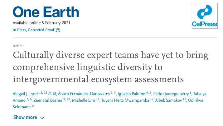 FutureEnvLaw's tweet photo. Another day, another @IPBES Fellows (+@tatsuya_amano) paper 😉. Fantastic leadership by the amazing Abby Lynch (+ also incredible Alvaro Fernandez-Llamazares (@GCCGtweet), @ignacio_palomo_ @PJaureguiberry). #linguisticdiversity #IPBES6 Available here: https://t.co/TPS8T3ekI6 https://t.co/ixrMVetPf2