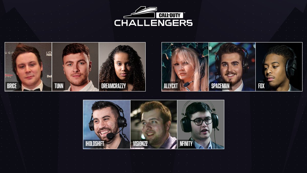Taking you through the action: Our broadcast team for Challengers Elite!

<a href="/Bricetacular/">Brice</a> 
<a href="/CJTunn/">Chris Tunn</a> 
<a href="/dreamcrazzy/">Ellen Elizabeth Jean</a> 
<a href="/Allycxt/">cxt</a> 
<a href="/SpacemanSR/">Sean Rogers</a> 
<a href="/rondezfox/">oh real shi</a> 
<a href="/IHOLDSHIFT/">IHOLDSHIFT</a> 
@VisionZzCasts 
<a href="/NfinityBL/">Nfinity</a>