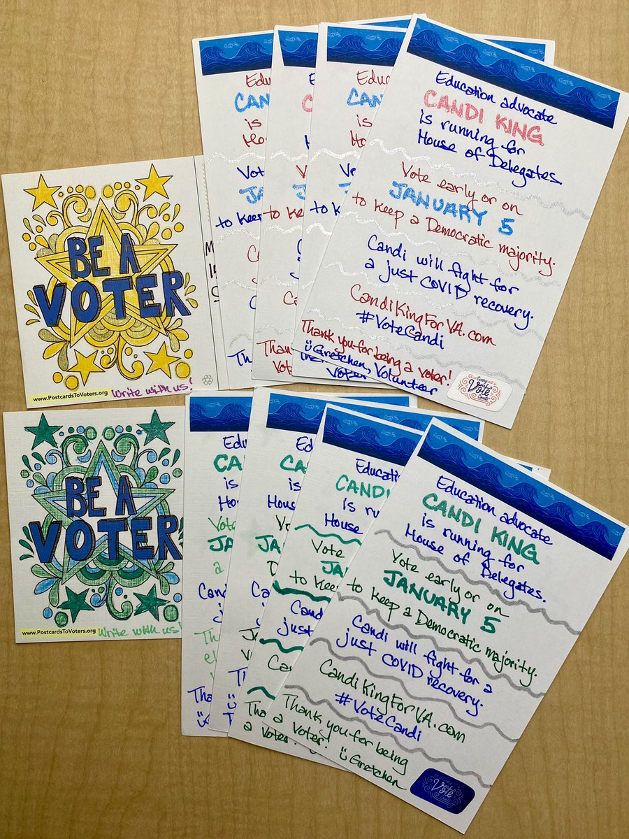GretchenVaughn's tweet photo. I'm giving a short speech tonight at my #Toastmasters club about this #PostcardsToVoters campaign–since it's the one #PTVInTheWild of mine we discovered so far.

Proud of @CandiKingForHD2 and the amazing work she has done improving voting rights for Virginia.

#VoteCandi https://t.co/bNbyGeiMR8