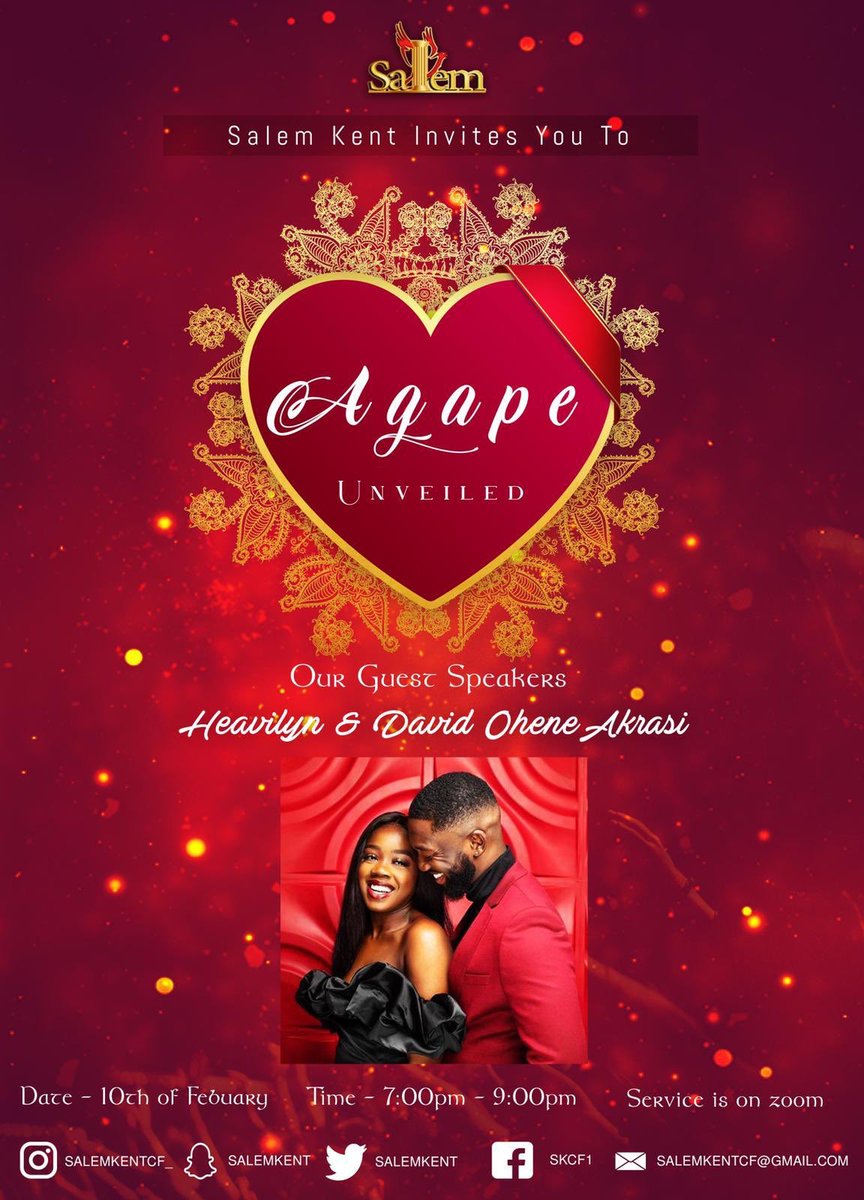 SalemKent's tweet photo. Salem Kent warmly invites you to our Valentine’s Day special... Agape Unveiled 🥳🥳 in line with the theme of the season this will be a time for us to delve into the topic of LOVE ❤️ Service will be taking place this Wednesday !! https://t.co/sckkqjLvUt
