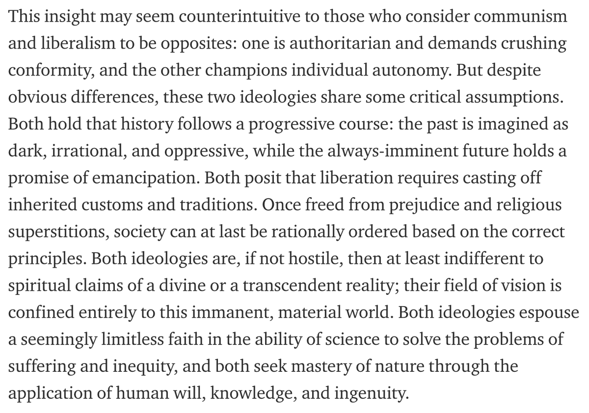 The worldviews of progressive elites & the CCP share in common an Enlightenment-derived metaphysical anthropology that rejects teleological limits on human nature.