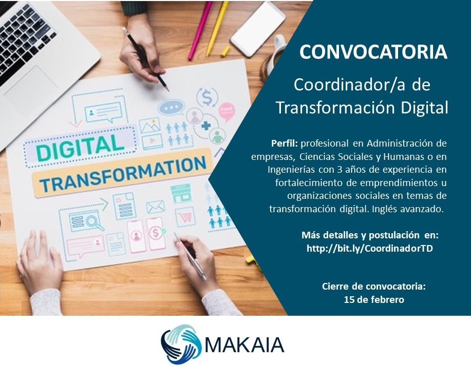 Makaiaorg's tweet photo. #Trabajosíhay Buscamos Coordinador/a para el programa de Transformación Digital. Conoce todos los detalles de esta convocatoria y aplica en https://t.co/uAB6FtOQRK hasta el 15/02.
Ayúdanos a difundir 😉
#transformaciondigital #aceleraciondigital #ongs #emprendimiento #innovación https://t.co/0FqahzEilU