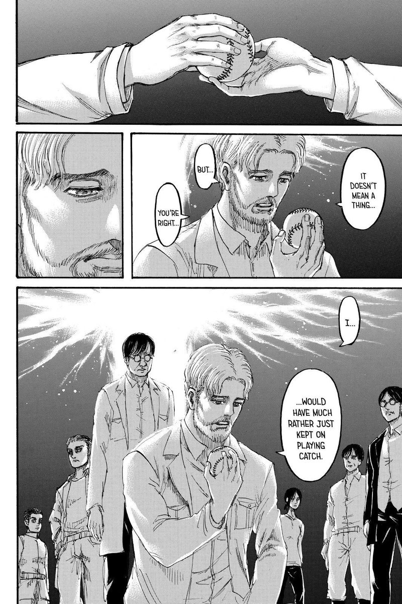 You could say that to Eren "we're all the same" is his reason for why he needs to do anything in his power for him & his, while to Armin "we're all the same" is exactly the reason you cant crush others to protect your own, as Zeke exemplifies here even he has a memory to protect.