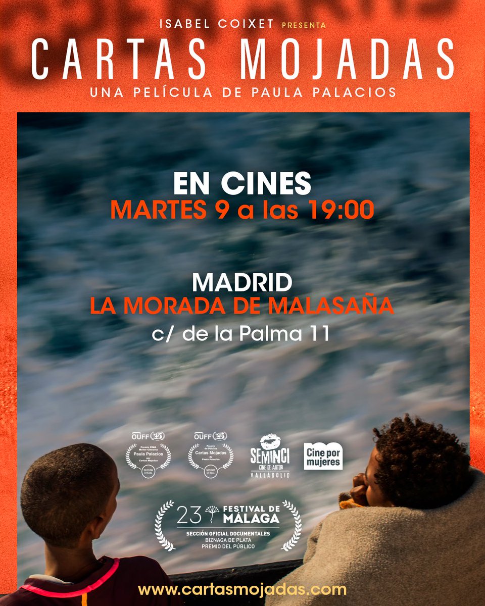 Venga de entradas 👇🏾la-morada.es/es/event/cine_…
.
#CartasMojadasFilm #CartasMojadas #Migracion #Europa #Libia #Med #blacklivesmatter✊🏽✊🏾✊🏿 #OpenArms #ElBarcoRojo #NOaEstePactoMigratorio
#PremiosGoya2021 #35PremiosGoya #YoVoyaVerCartasMojadas #PremiosGoya #Goya2021